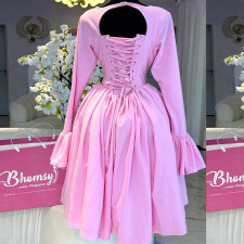 Long Sleeve Strappy Tie A-Line Midi Dress GCNE-HK7922
