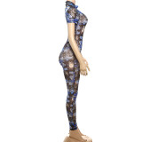 Mesh Print Backless Slim Jumpsuit GZJQ-K25Q66400
