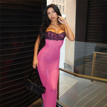 Lace Patchwork See Through Maxi Dress GZJQ-K24D50121