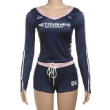 Fashion Printed Sexy V-Neck Long Sleeve Shorts Suit GZJQ-K24S56255