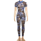 Mesh Print Backless Slim Jumpsuit GZJQ-K25Q66400