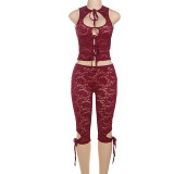 Sexy Tie Up Lace Patchwork Short Suit GZJQ-K25S66264
