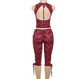 Sexy Tie Up Lace Patchwork Short Suit GZJQ-K25S66264