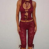 Sexy Tie Up Lace Patchwork Short Suit GZJQ-K25S66264