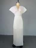 Pleated V-neck Bat-sleeve Maxi Dress GCNE-HK72168