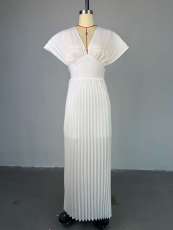 Pleated V-neck Bat-sleeve Maxi Dress GCNE-HK72168