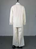 Lapel Long Sleeve Beaded Shirt Pants Two Piece Set GCNE-HK72317