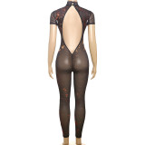 Mesh Print Backless Slim Jumpsuit GZJQ-K25Q66400