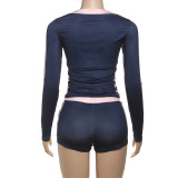 Fashion Printed Sexy V-Neck Long Sleeve Shorts Suit GZJQ-K24S56255