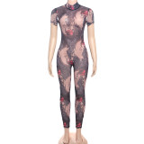 Mesh Print Backless Slim Jumpsuit GZJQ-K25Q66400