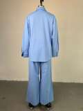 Lapel Long Sleeve Beaded Shirt Pants Two Piece Set GCNE-HK72317
