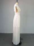 Pleated V-neck Bat-sleeve Maxi Dress GCNE-HK72168