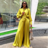 Tie Lantern Sleeve Shirt Press pleated Loose Pants Suit GCNE-HK72256