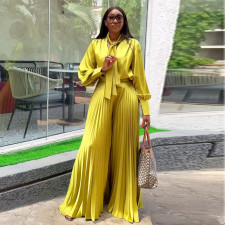 Tie Lantern Sleeve Shirt Press pleated Loose Pants Suit GCNE-HK72256