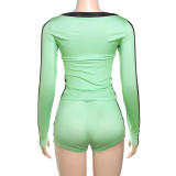 Fashion Printed Sexy V-Neck Long Sleeve Shorts Suit GZJQ-K24S56255