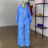 Print Long Sleeve Shirt Straight Pants Suit GCNE-HK72261