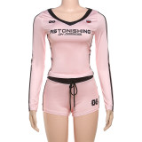 Fashion Printed Sexy V-Neck Long Sleeve Shorts Suit GZJQ-K24S56255