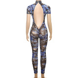 Mesh Print Backless Slim Jumpsuit GZJQ-K25Q66400