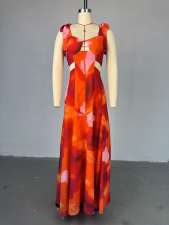 Print Tie Up Sleevleless Maxi Dress GCNE-HK72112