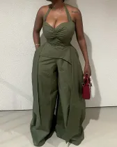 V Neck Halterneck Wide Leg Jumpsuit GCNE-HK72347