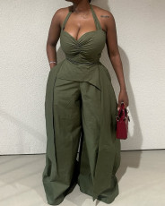V Neck Halterneck Wide Leg Jumpsuit GCNE-HK72347