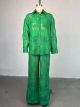 Print Long Sleeve Shirt Straight Pants Suit GCNE-HK72261