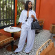 Stripe Short Sleeve Loose Two Piece Pants Set GCNE-HK72246