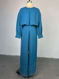 Irregular Lantern Sleeve Top Beaded Wide Leg Pants Set GCNE-HK72258