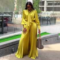 Tie Lantern Sleeve Shirt Press pleated Loose Pants Suit GCNE-HK72256