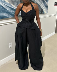 V Neck Halterneck Wide Leg Jumpsuit GCNE-HK72347