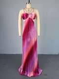 Wrap Chest Lace-up Pressed Pleat Big Swing Dress GCNE-HK7942