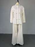 Lapel Long Sleeve Beaded Shirt Pants Two Piece Set GCNE-HK72317