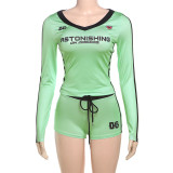 Fashion Printed Sexy V-Neck Long Sleeve Shorts Suit GZJQ-K24S56255