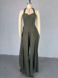 V Neck Halterneck Wide Leg Jumpsuit GCNE-HK72347
