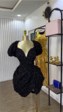 V-Neck Bubble Sleeve Drawstring Mini Dress GCNE-HK72276