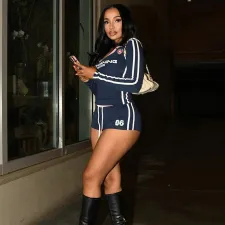 Fashion Printed Sexy V-Neck Long Sleeve Shorts Suit GZJQ-K24S56255