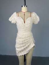 V-Neck Bubble Sleeve Drawstring Mini Dress GCNE-HK72276
