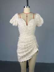 V-Neck Bubble Sleeve Drawstring Mini Dress GCNE-HK72276