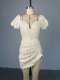 V-Neck Bubble Sleeve Drawstring Mini Dress GCNE-HK72276