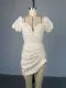 V-Neck Bubble Sleeve Drawstring Mini Dress GCNE-HK72276