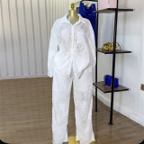 Print Long Sleeve Shirt Straight Pants Suit GCNE-HK72261