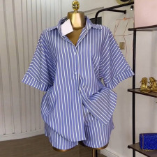 Stripe Loose Short Sleeve Shorts 2 Piece Set GCNE-HK72333