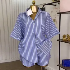 Stripe Loose Short Sleeve Shorts 2 Piece Set GCNE-HK72333