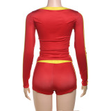 Fashion Printed Sexy V-Neck Long Sleeve Shorts Suit GZJQ-K24S56255