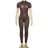 Mesh Print Backless Slim Jumpsuit GZJQ-K25Q66400