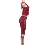 Sexy Tie Up Lace Patchwork Short Suit GZJQ-K25S66264