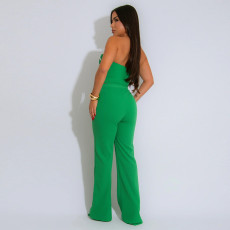 Solid Color Print Wrap Chest Loose Pants Suit CYA-901745
