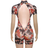 Print Mesh Backless Romper GZJQ-K25Q66528