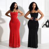 Sexy Hot Drill Solid Color Maxi Dress CYA-901715