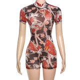 Print Mesh Backless Romper GZJQ-K25Q66528